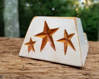 Smartphone, Business Card, Photo Stand, White with Carved Stars