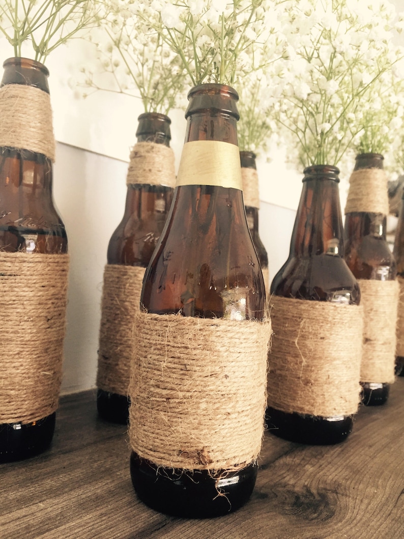 Assorted Rustic Beer Bottle Centerpieces Twine Home Decor Etsy