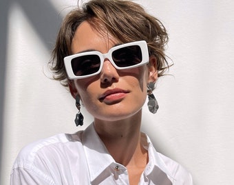 Gafas de sol rectangulares negras, blancas y beige para mujer con lentes polarizadas UV400 \ tienda ucraniana