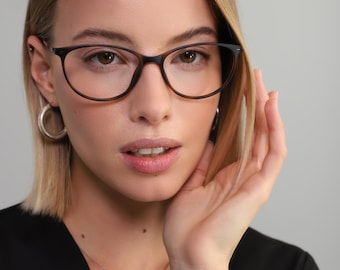 Small cat eye glasses frames in black color with prescription or non prescription lenses