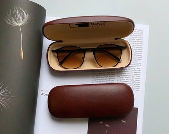 Brown glasses case hard. Eco leather glasses case. Brown, black, blue,red eyeglasses case.