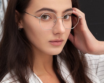 Octagonal glasses frames women with non prescription or prescription lenses (anti-reflective, blue light blocking, photochromic, sun)