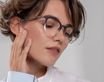 Round Square Glasses Frame: Blue Gradient Acetate Eyeglasses | Medium Face
