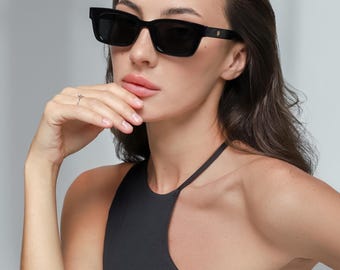 Small Rectangle Sunglasses Women | Polarized UV400 | Black Tortoise Beige Sunnies
