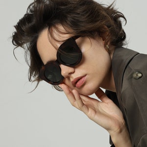 Black & tortoise oversized round sunglasses women acetate with green G15 polarized lenses UV400 Ukrainian shop