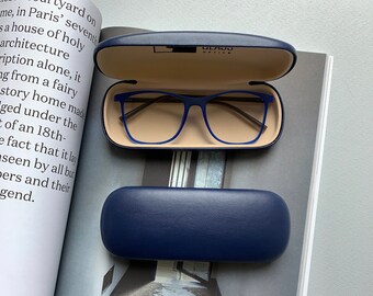 Glasses case hard eco leather navy blue Ukrainian shop
