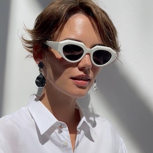 Geometric Cat Eye Sunglasses for Women – White TR90 Frame, Polarized UV400 Lenses