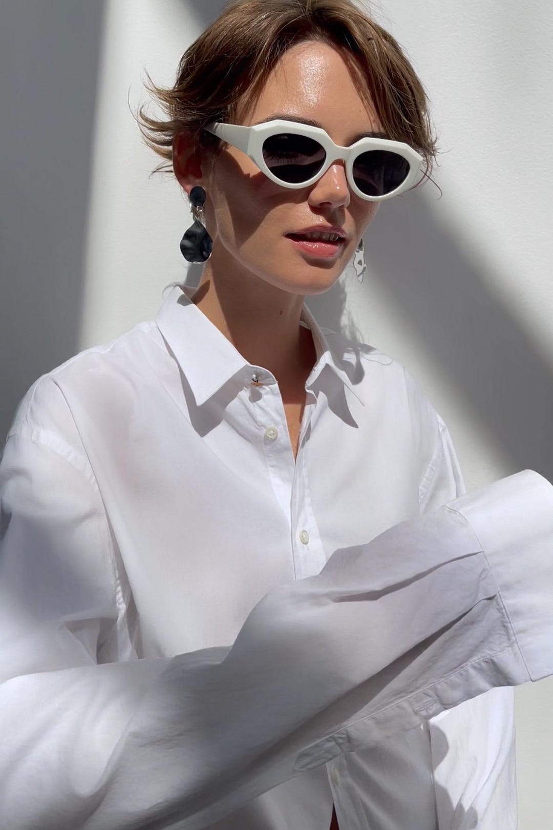 Geometric Cat Eye Sunglasses for Women – White TR90 Frame 