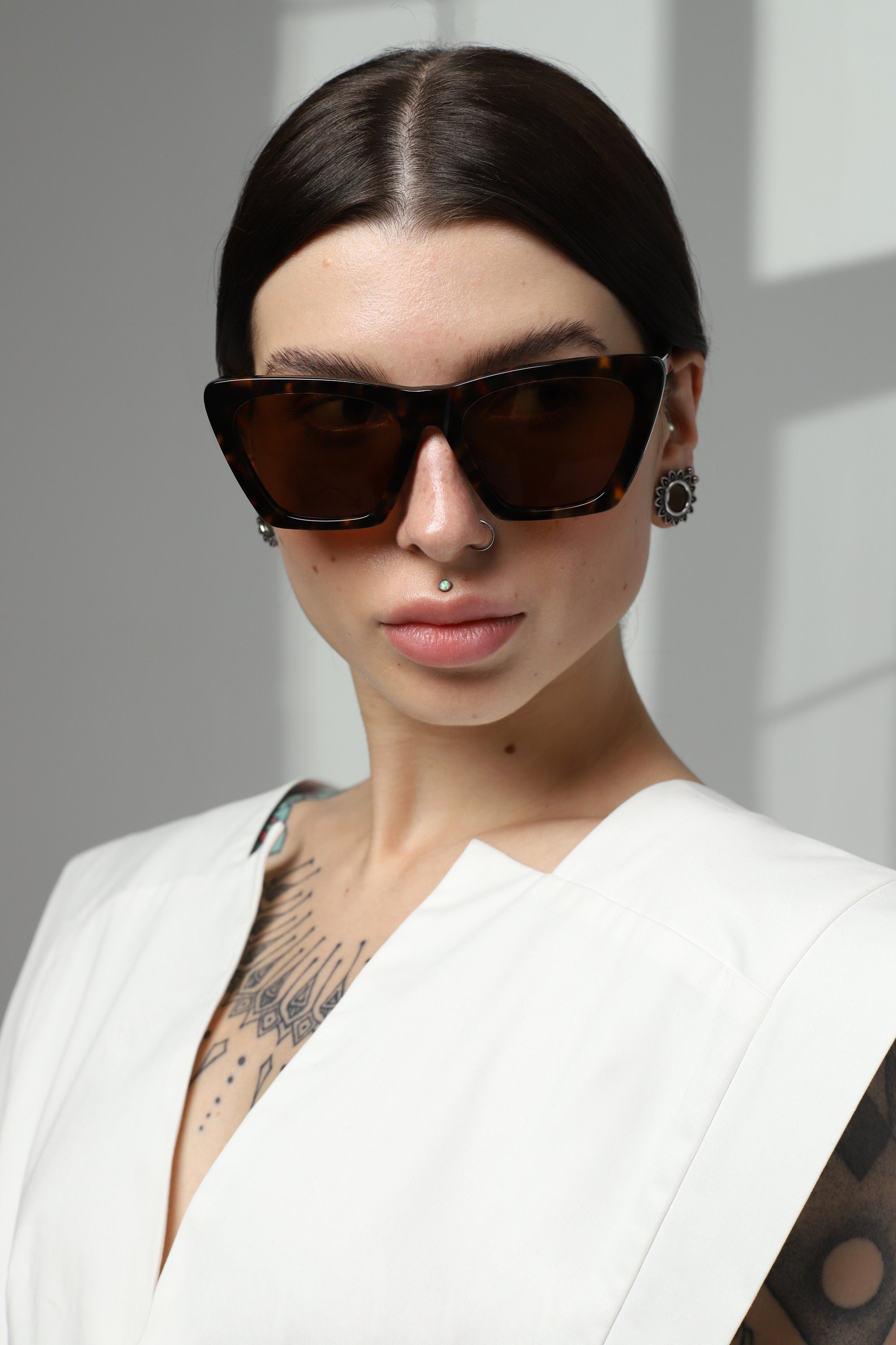 Kleine cat eye zonnebril voor dames heren dames retro zonnebril vierkant Uv400, 6, één maat