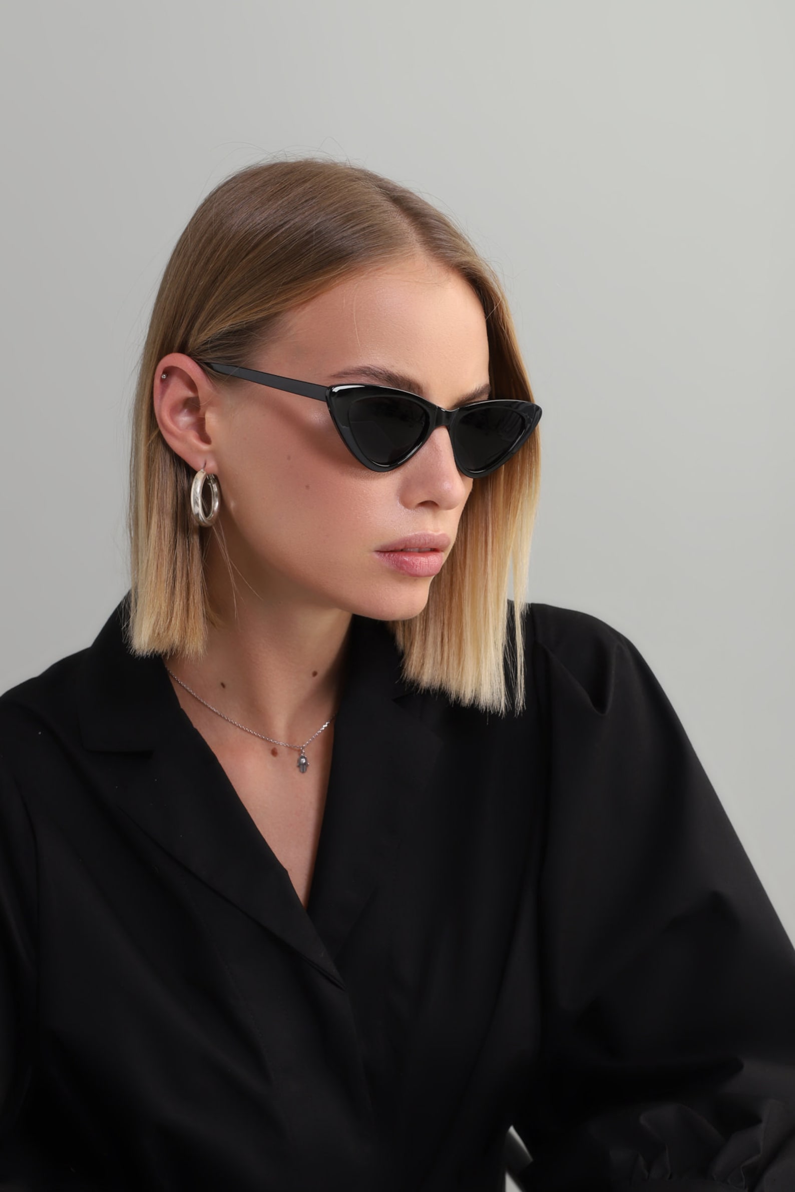 Кошачий глаз солнцезащитные очки женщины белый черный - Etsy
