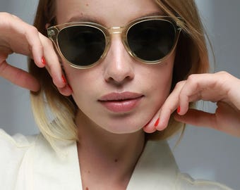Round Acetate Sunglasses Women | Transparent Olive Frame | Polarized UV400