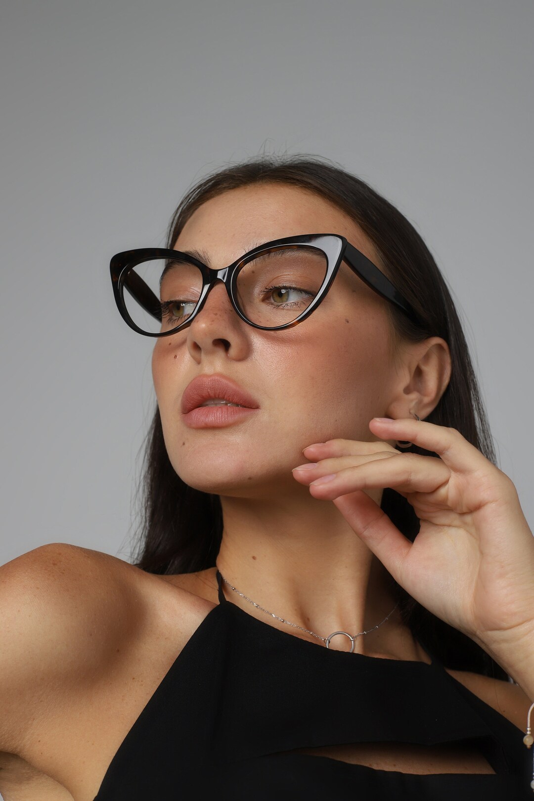 thumbnail image 2 of Rhinestone Temple Glasses FERAVIA Frame For Women - Vintage Non Prescription Clear Lens Eyeglasses Cat Eye Glasses 2 of 9