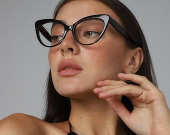 Große Cat-Eye-Brille für Damen mit nicht verschreibungspflichtigen oder verschreibungspflichtigen Gläsern (Antireflex, Blaulichtblockierung, Photochrom, Sonne)