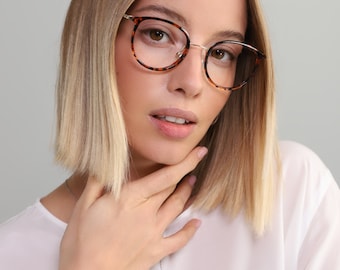 Round cat eye glasses frames women with non prescription or prescription lenses