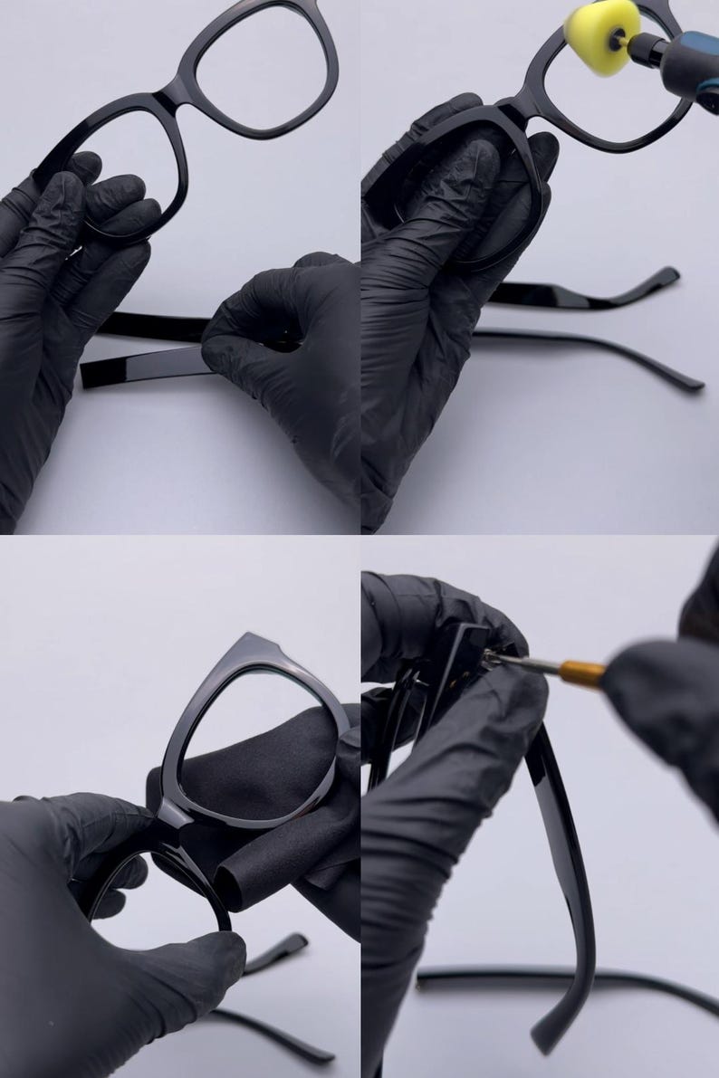 Custom prepared sunglasses with fitted lenses and polished studio finish