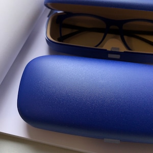 Blue Hard Glasses Case with Button - Eyeglass and Sunglasses Holder