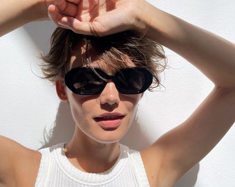 Black Rectangle Sunglasses Women | Polarized UV400 | Geometric Cat Eye Sunglasses | Medium Face