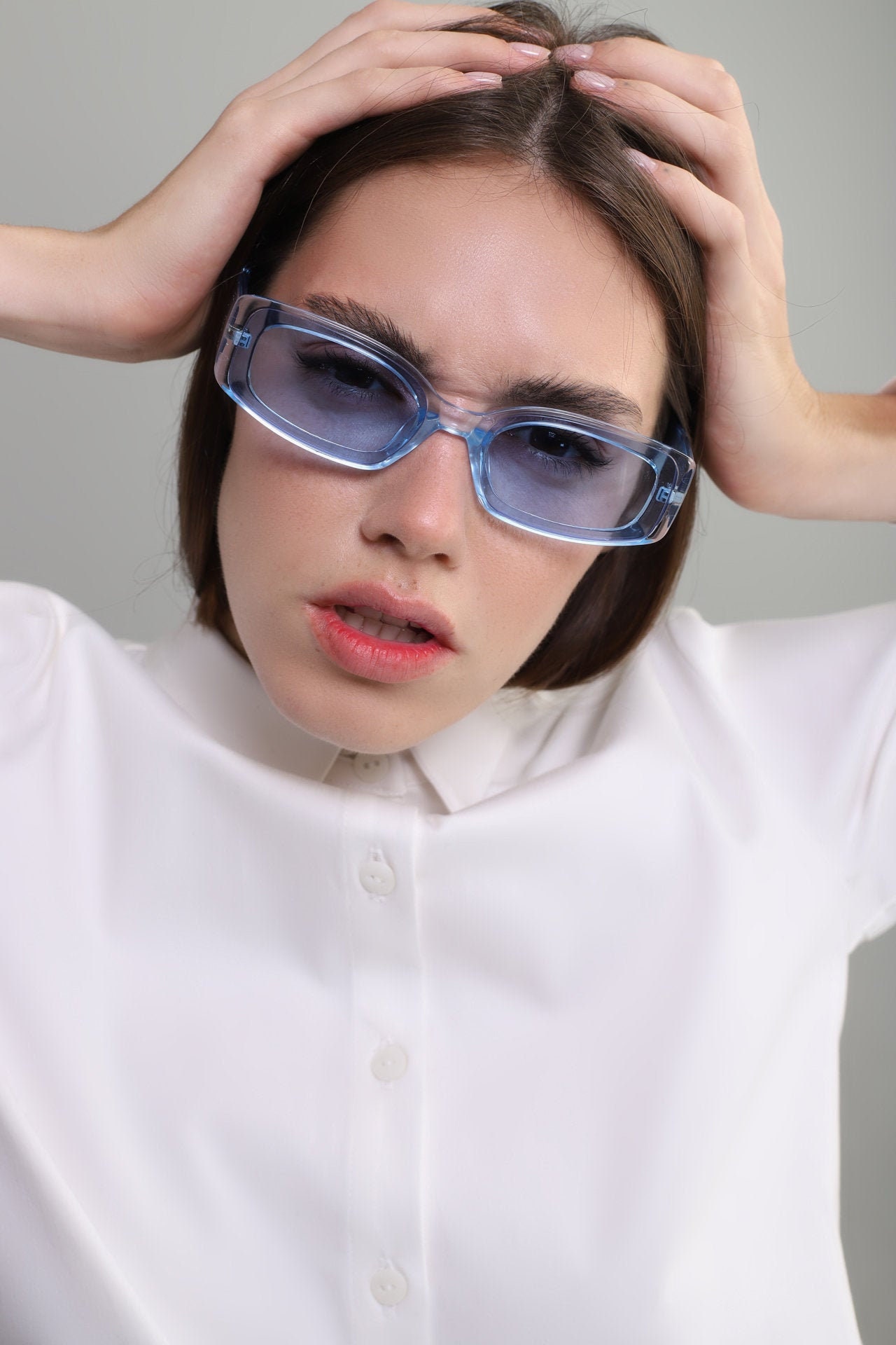 blue clear sunglasses
