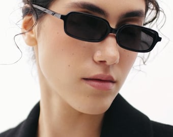 Narrow Rectangle Sunglasses Women | Black Tortoise Polarized Shades