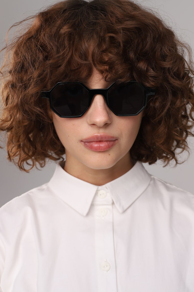 Geometric Hexagon Sunglasses in Black Color for Women Etsy