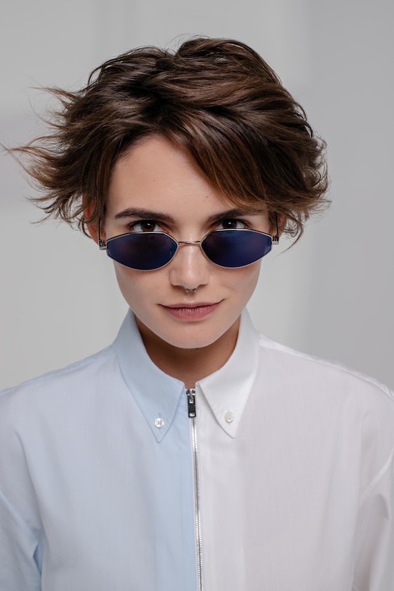 Geometric Oval Rectangle Sunglasses | Slim Metal Frame, UV400 Protection