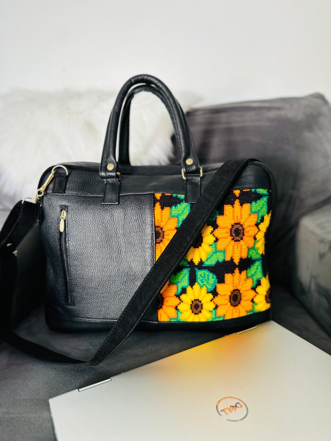 Embroidered Leather Briefcase Etsy