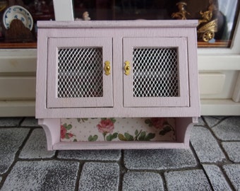 Wall Kitchen Unit in Antique Rose Pink 1:12th Dolls House