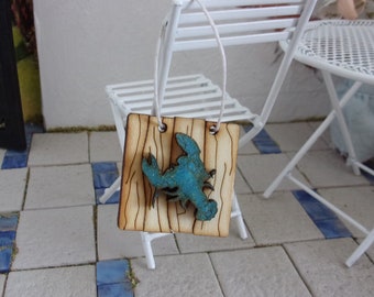 Driftwood Style Art Lobster Plaque 3cm x 3cm Dolls House Miniature