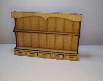 Dresser or Wall Rack finished in Light Oak. 1:12th Dolls House