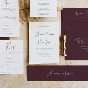 Modern Wedding Invitation Suite, Script Wedding Invitation, Burgundy Wedding Invitation, Stylish Wedding Invitation, 'Kilburn'