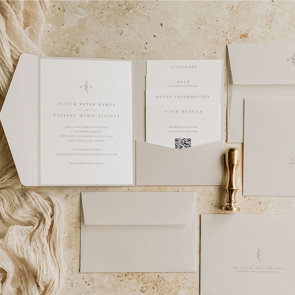 Classic Monogram Pocketfold Wedding Invitation, Pocketfold Invite, Neutral Pocketfold Invite, Traditional Wedding Invitation, 'Holland Park'