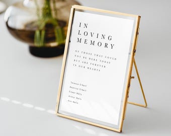 In Loving Memory Wedding Sign, Personalised Remembrance Wedding Sign, 5 Designs Available, 3 Sizes Available - PROVIDED WITHOUT FRAME