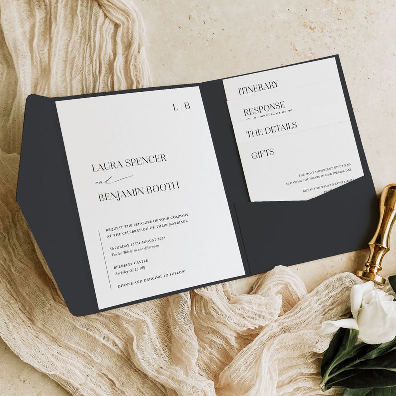Classic Pocketfold Wedding Invitation Suite, Monogram Invitation, Monogram Wedding Invitation, Elegant Invitation, 'Belgravia' image 2