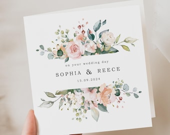 Personalised Wedding Card for Bride & Groom, 5.5 inches square with Kraft Envelope