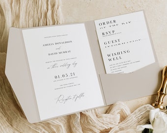 Elegant Wedding Invitation Suite: Neutral Design with RSVP & Inserts with options for pocketfold, suite, or shaped suite