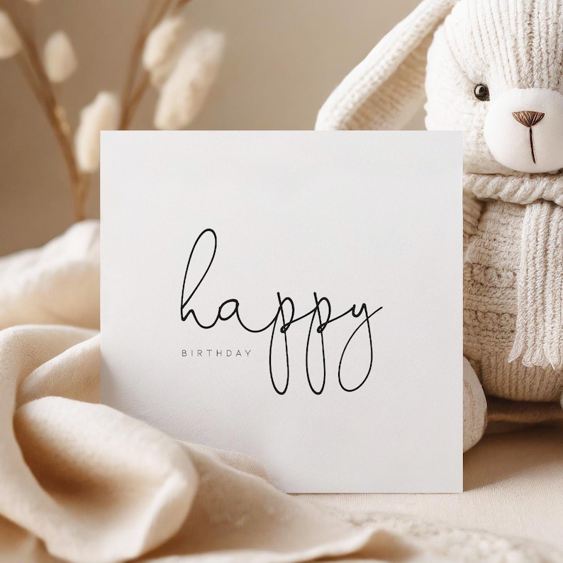 Birthday Card, Simple Birthday Card, Modern Birthday Card, Happy Birthday Card, Greetings Card, Card for Her, Card for Him, Cute Card image 2