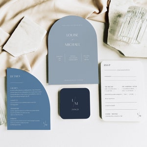 Arched Wedding Invitation Suite, Dusty Blue Invitation Bundle, Wedding Invite Bundle, Shaped Wedding Invitation - SAMPLE ONLY