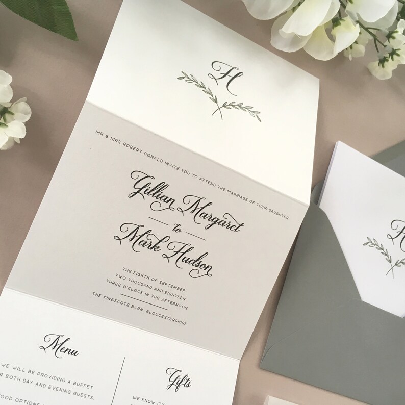 Concertina Wedding Invitation Fold Out Invitation Monogram Etsy