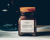 Apothecary Soy Candles - Caribbean Teakwood Candles Unisex Candle Teakwood Tonka Candles Woodsy Vanilla Musk Mens Candles Tropical Sultry