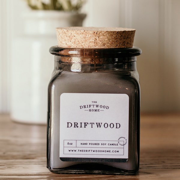 Apothecary Soy Candles - Driftwood Soy Candles Natural Handpoured Driftwood Musk Spicy Citrus Musk and Moss Man Cave Candles Driftwood Scent
