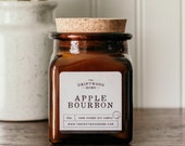 Apothecary Soy Candles- Apple Bourbon Scented Natural Soy Candle Maple Apple Whiskey Housewarming Gifts Man Cave Gifts for Men Apple Candle