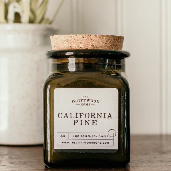 Apothecary Jar Soy Candles -California Pine Candle Cinnamon Cypress Moss Pine Cedar Unisex Candles Woodsy Outdoor Winter Tree Home Fragrance