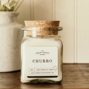 Apothecary Jar Soy Candles - Mexican Churro Soy Wax Candle Fried Donut Cinnamon Sugar Southwest Hispanic Mexican Churro Dia de los muertos