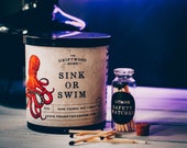 Tattoo Inspired Soy Wax Candles -"Sink or Swim" Nautical Candle Citrus Sea Salt Jasmine Shoreline Unisex Tattoo Lover Metalhead Black Candle