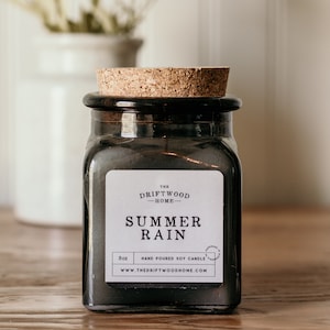 Apothecary Soy Candles - Summer Rain Candle Clean Summer Thunderstorm Candle Fresh Cut Grass Jasmine Raincloud Housewarming Gifts Cotton