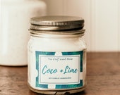 Mason Jar Soy Candles - "Coco-Lime" Tropical Martini Drink Scented Candles Coconut Candle Lime Citrus Mango Citrus and Pineapple Fizzy Drink