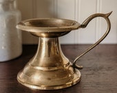 Vintage Brass Candlestick- Antique Chamberstick with Handle, Pillar Candleholder, Mid-century Decoration, Vintage Gift Vintage Brass Candle