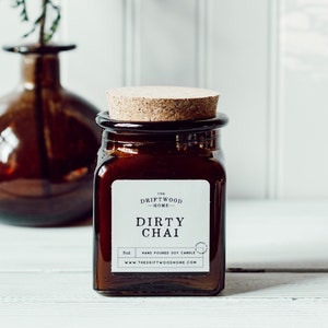 Apothecary Soy Candles - Dirty Chai Hand Poured Natural Soy Candle Cardamom Cinnamon Whipped Cream Coffee Lovers Candle Chai Spice Tea Lover