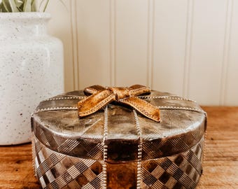 Vintage Godinger Silver Plated Jewelry Box – Embossed Brass Bow Gingham Design Jewelry and Ring Storage