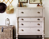 Antique Gentleman's Dresser - 1800's Drop Down Antique Milk Painted Dresser Solid Mahogany Desk Refinished Secretary Chest of Drawers